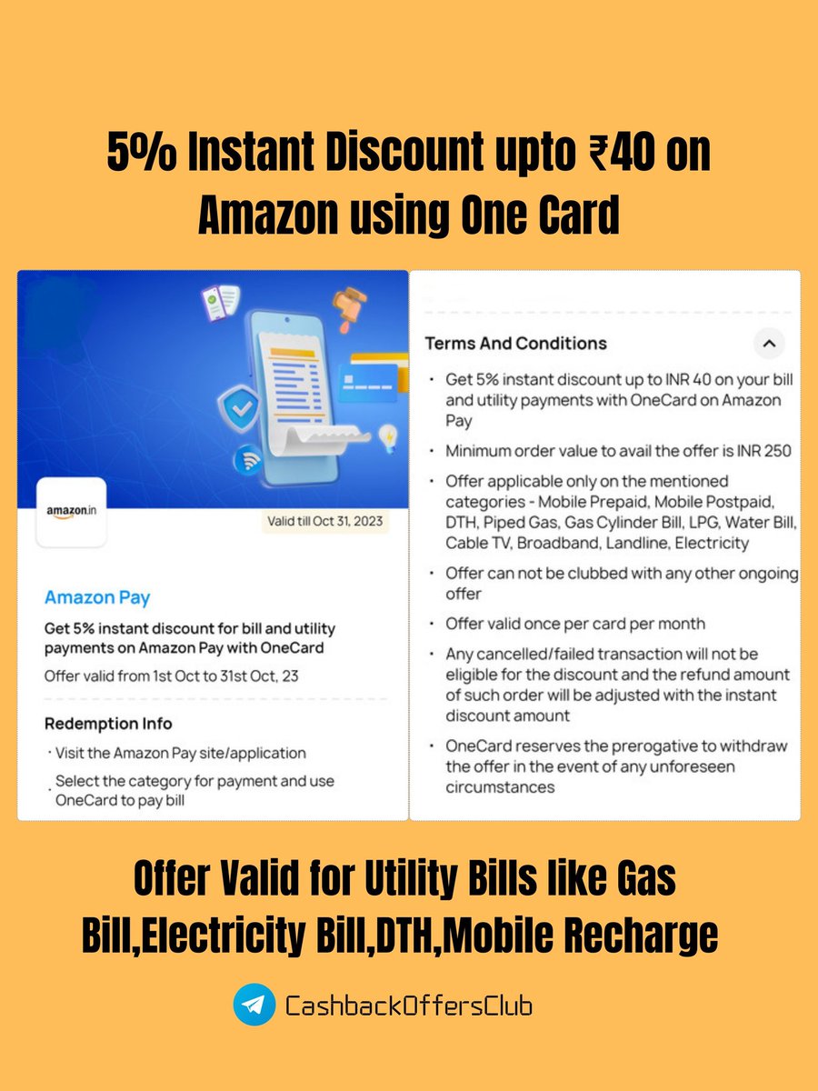 CBO_Club's tweet photo. OFFER FOR EVERYONE!! 🤑💵

GET 5% INSTANT DISCOUNT UPTO ₹40 ON AMAZON USING ONE CARD 🤩🔥

Steps to Follow :
1) Login to the One Card app
2) Go to Offers Section
3) Click on Redemption link

--> OneCard App link :
https://t.co/TP326Qh8Dq

Need Any Help --> Contact me @CBO_Club https://t.co/n5IYFnydw4