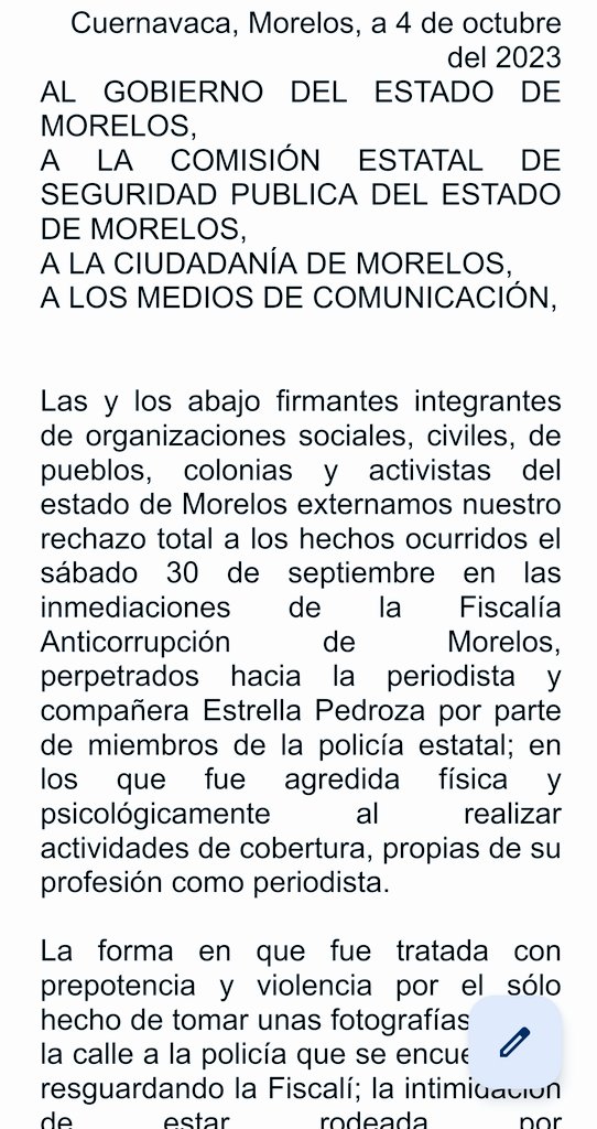 PDesplazadosMX's tweet photo. #AlertaPrensa organizaciones emiten comunicado por agresión a la periodista Estrella Pedroza en #Morelos. Exigimos justicia y el cese de abusos policiales qué impiden la libertad de prensa, urge capacitar en ddhh a elementos @GobiernoMorelos @cuauhtemocb10 @CNDH @SEGOB_mx https://t.co/zNweIZ1T8P