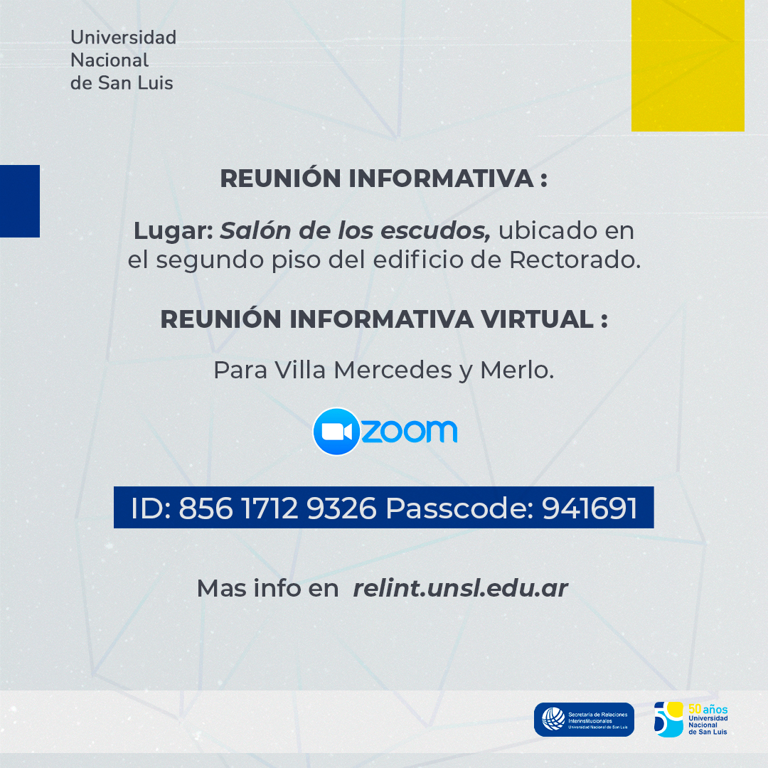 noticiasUNSL's tweet photo. 📢¿Querés postularte a los programas de movilidad que te ofrece la Secretaría de Relaciones Interinstitucionales? 

👉Si es así, tenés que ser parte de la reunión informativa de este miércoles 4 de octubre 

Mirá toda la información acá 👇 https://t.co/AqtoNyhche
