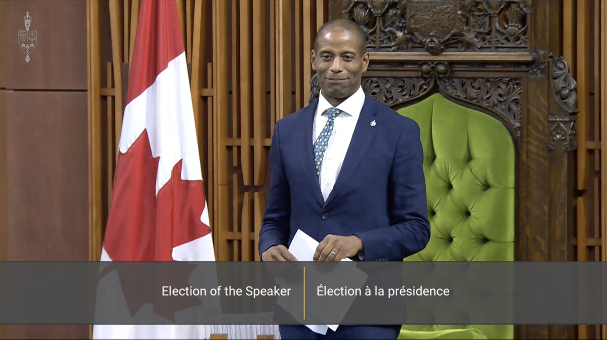 MarkGerretsen's tweet photo. Congratulations to the newly elected House of Commons Speaker @GregFergus!

In a historic vote he becomes the first Black Speaker in Canadian history! https://t.co/NeVSK1Fr38