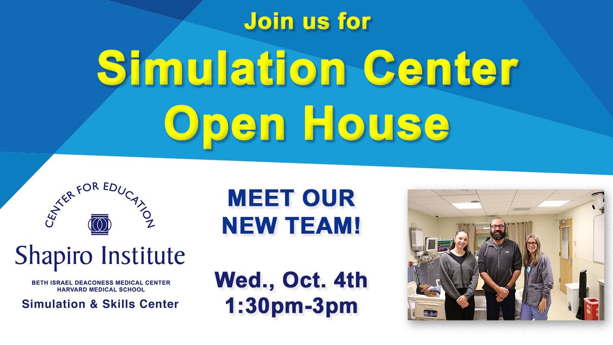 Reminder that we’re hosting an Open House tomorrow at the BIDMC Simulation Center complete with snacks and coffee. ☕ 🍩🥳 Come meet our new team! 🗓️ Wed., Oct. 4th - 1:30pm-3pm 📍 BIDMC Simulation Center