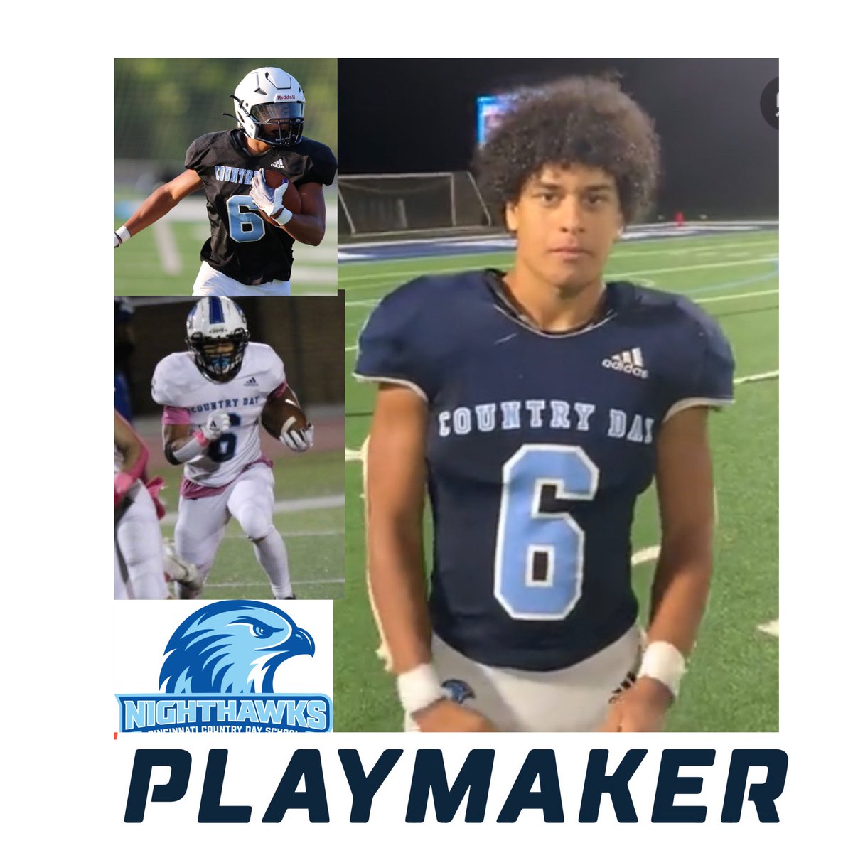 In 7 Games, Cincinnati Country Day NightHawks Junior RB/DB Lee Thomas has become a BIG TIME PLAYMAKER with 966 Rushing Yards, 23 Tackles, 1 Force Fumble, 1 Int, and a total of 17 TD’s with 74 Kickoff Return Yards. CINCINNATI KEEP YOUR EYES ON THE NIGHTHAWKS!