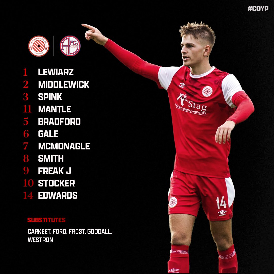 O_BournemouthFC's tweet photo. STARTING XI🔴

Here’s how the Poppies line up for tonight’s cup tie. https://t.co/CQZ4QdjTrI