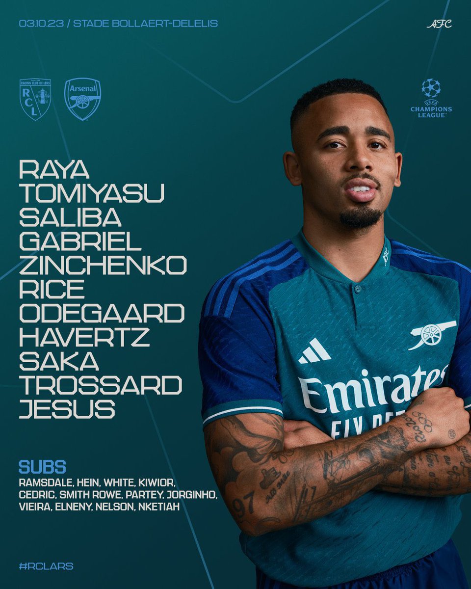 LINEUP: Lens vs Arsenal

#UCL #Saka #Havertz