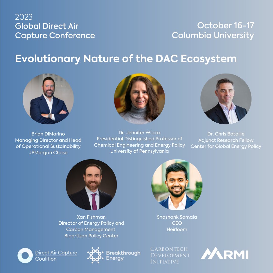 Join <a href="/jwilceclab/">Jennifer Wilcox</a>, <a href="/ShashankSamala/">Shashank Samala</a>, Brian DiMarino, <a href="/bataille_chris/">Chris Bataille</a>, &amp; <a href="/XanFishman/">Xan Fishman</a> for a chat about the evolving DAC market ecosystem at the Global DAC Conference in NYC on Oct 16/17 hosted by <a href="/DACCoalition/">DAC Coalition</a>, <a href="/Breakthrough/">Breakthrough Energy</a>, <a href="/RockyMtnInst/">RMI</a>, &amp; <a href="/ColumbiaUEnergy/">Center on Global Energy Policy</a>
daccoalition.org/conference
