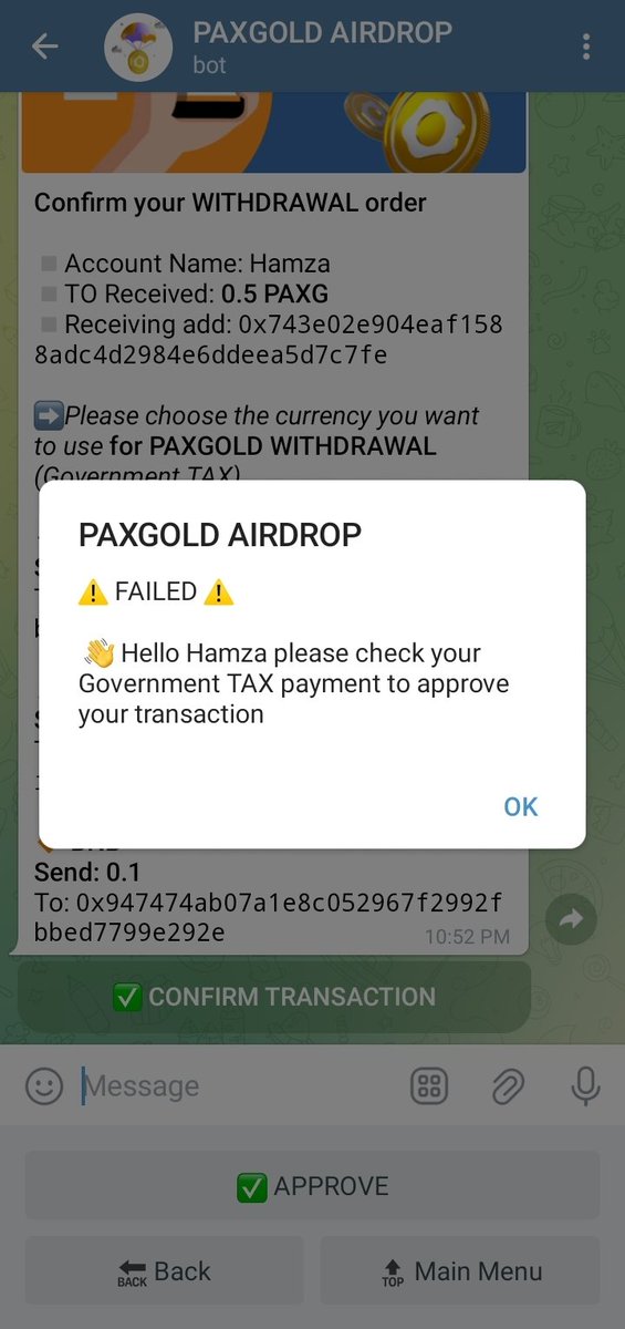 HHBCHATS's tweet photo. @Paxgold_coin Hi I already made the payment( Government fee) but it still shows. I send 280 trx
Kindly check the issue https://t.co/JPNG4ISRjB