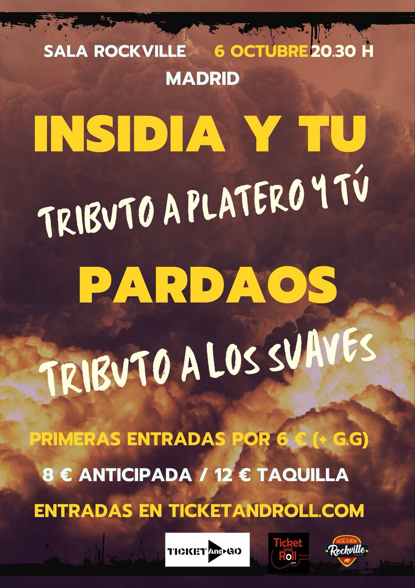 🤟Tributo a Platero y tú y a Los Suaves. Este viernes 6 de octubre en Madrid.🤟

🎟️ Entradas por solo 8 € (+g.g) en ticketandroll.com/evento/tributo… / 12 € en taquilla

Corre que vuelan!!!