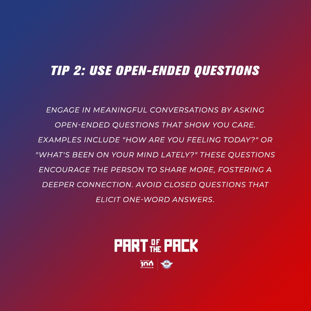 soudalquickstep's tweet image. As part of our #PartOfThePack campaign, we have teamed with @teleonthaal to offer tips on how to engage in a conversation with someone that you think maybe struggling, or how to start a conversation if you are struggling. We hope we can all start talking about your mental health.