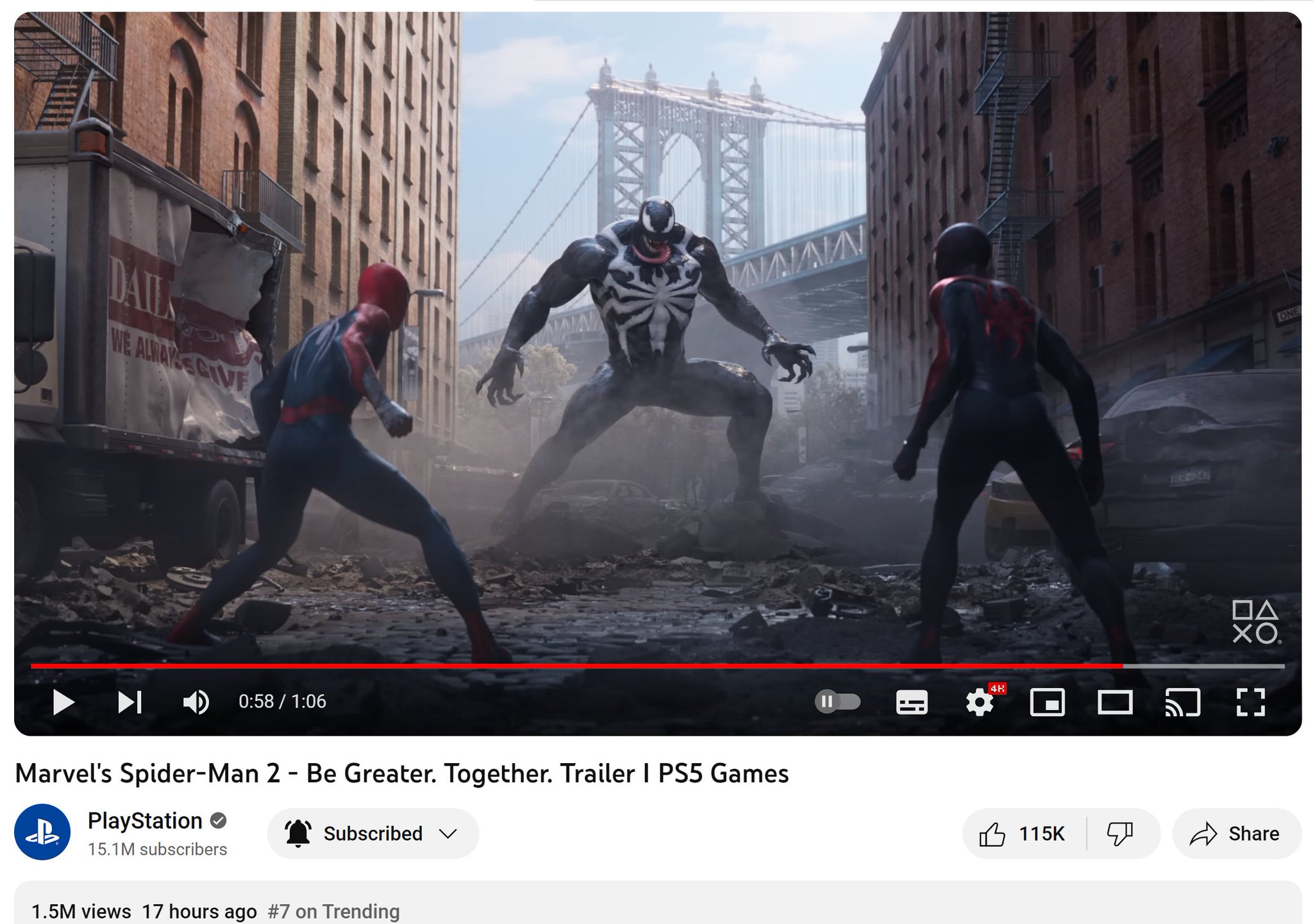 Zuby_Tech on X: Marvel's Spider-Man 2 Be Greater Together Trailer  Surpasses 1.5 Million Views In Under 24 Hours! They Hype Is Real!   #MarvelsSpiderMan2 #SpiderMan2PS5 #SpiderMan2  #BeGreaterTogether #Venom @insomniacgames https
