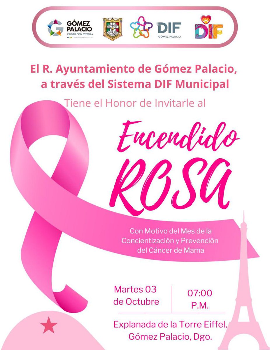 Asiste hoy a las 7PM al encendido rosa de la Torre Eiffel con motivo de la concientización y prevención de cáncer de mama