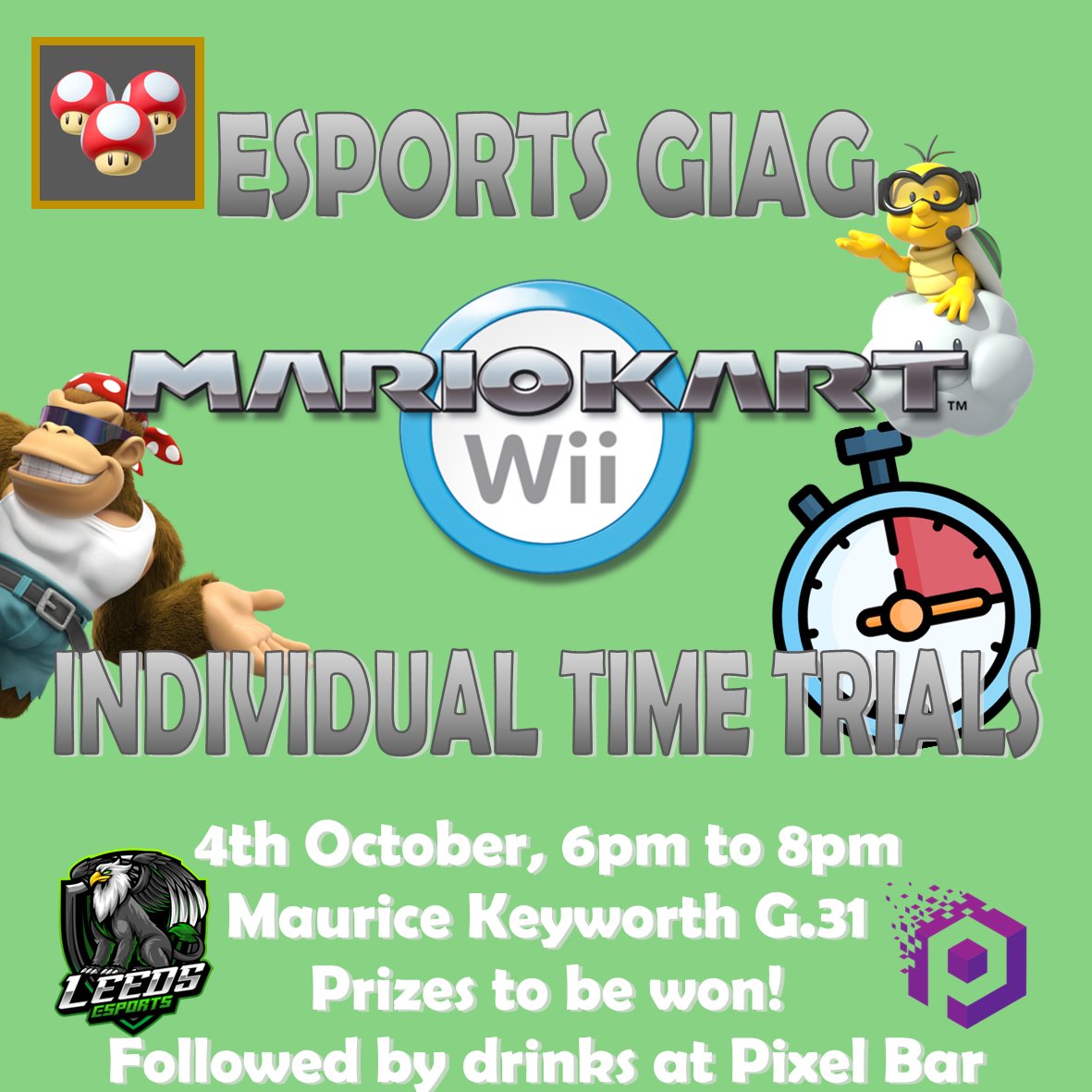 Hey gamers! Ready for our GIAG? Someone will be at Wavy Bacon at 17:45 to help you to Maurice Keyworth. Time trials not your thing? Come along anyways, there are plenty of other games to play!