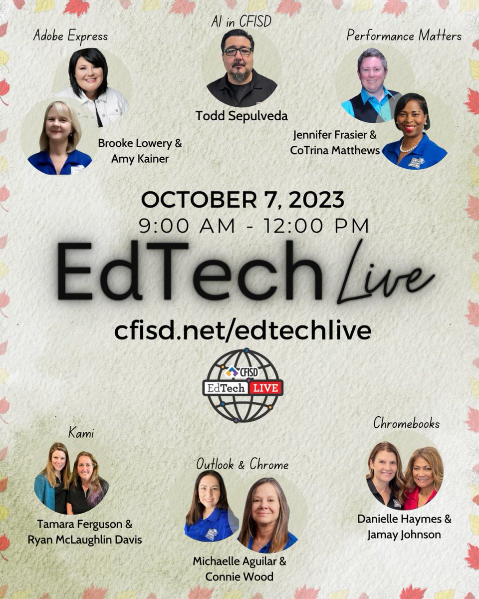 What are you doing on Oct. 7 from 9-12pm? You're going to #CFISDedtechlive that is what! ;-) cfisd.net/edtechlive
