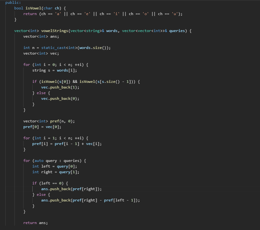 KhatikSwwapnil's tweet photo. Day 66 of #100DaysOfCode : Solved 'Count Vowel Strings in Ranges'  #Cplusplus.  #CodingChallenge #ProgrammingWin #LeetCode #code #programming #coding #codinglife #Tiger3 https://t.co/C9HYWTK7dN