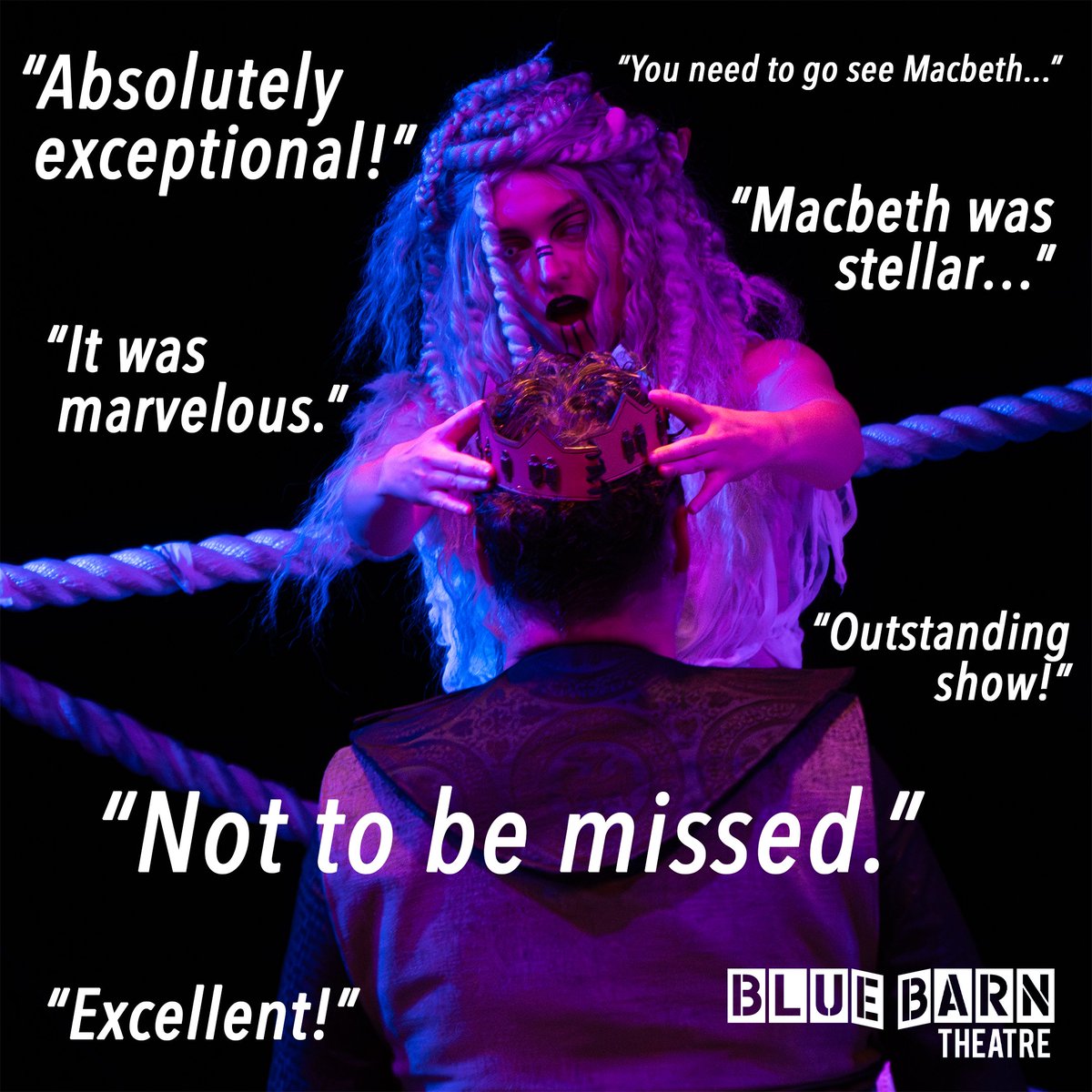 See what audiences are saying about Macbeth, on the BLUEBARN stage through October 22! Visit bluebarn.org/tickets to book your seats today.

Pictured: Alissa Hanish and Ryan Kathman