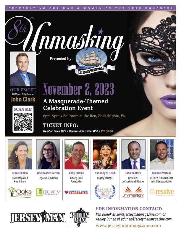 JennaComm's tweet image. We are one month away from @Jerseymanmag’s 8th annual #Unmasking event on Nov. 2nd at the Ballroom At the Ben. 🎭🥂

Join us in celebrating the exceptional achievements of our six Man &amp;amp; Woman of the Year Honorees!

🎟️Secure your tickets here 🎟️shorturl.at/hBIPW