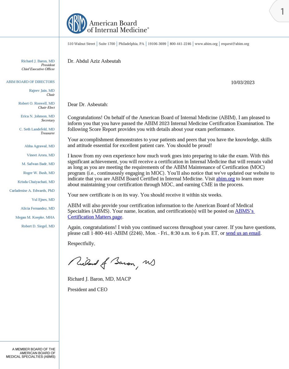 Abdulaziz Asbeutah (@azooz_asbeutah) on Twitter photo Itโs official, board certified internal medicine physician by <a href="/ABIMcert/">American Board of Internal Medicine (ABIM)</a>!
Grateful to <a href="/UTHSC_Medicine/">UTHSC IM Residency</a> for the outstanding IM training ๐๐ป Itโs official, board certified internal medicine physician by <a href="/ABIMcert/">American Board of Internal Medicine (ABIM)</a>!
Grateful to <a href="/UTHSC_Medicine/">UTHSC IM Residency</a> for the outstanding IM training ๐๐ป