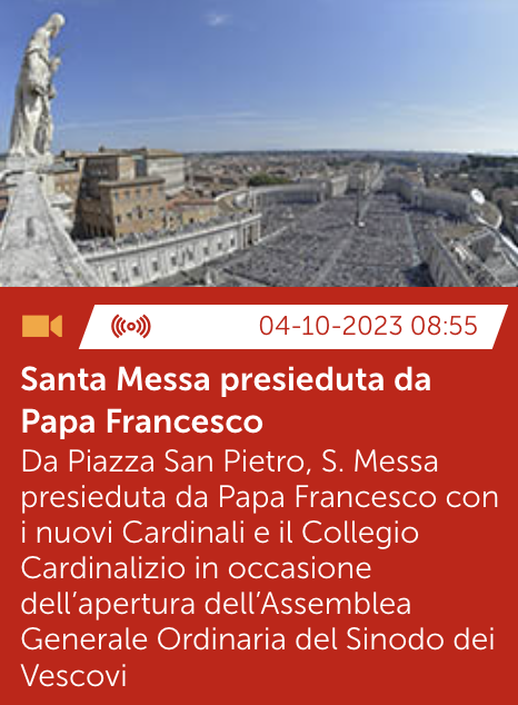 #Sinodo 🗓️mercoledì 4 ottobre 🕘8:55 📍Piazza San Pietro ✅ S. Messa presieduta da #PapaFrancesco con i nuovi Cardinali e il Collegio Cardinalizio in occasione dell’apertura dell’Assemblea Generale Ordinaria del Sinodo dei Vescovi #VaticanNews