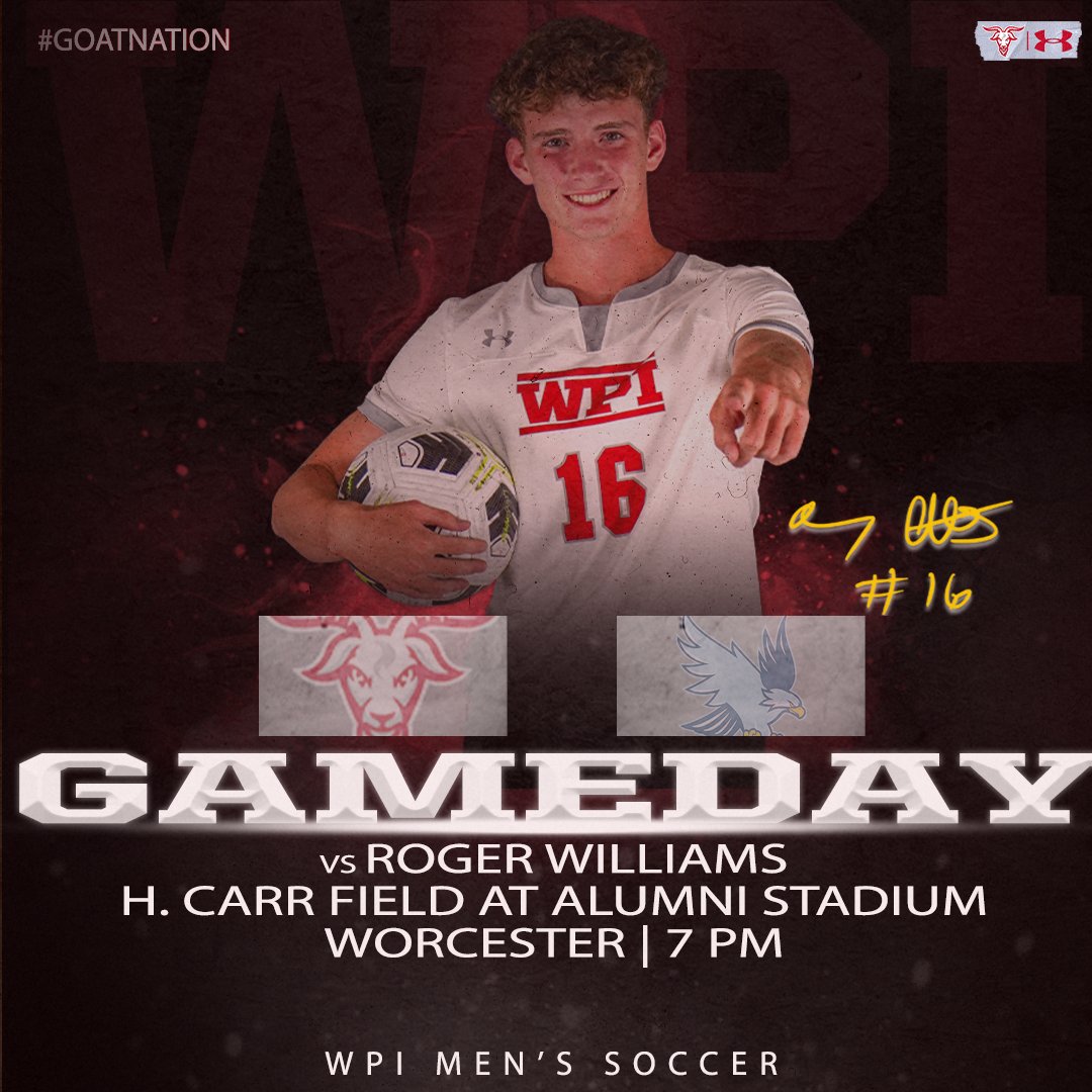🔴GAMEDAY🔴

<a href="/WPIMSoccer/">WPI Men's Soccer</a> hosts Roger Williams in non-conference action at H. Carr Field at Alumni Stadium tonight at 7 PM! 

🎥-tinyurl.com/nhamwthk
📊-tinyurl.com/tjy7pfhu

⚽️x🐐
#GoatNation #d3soccer