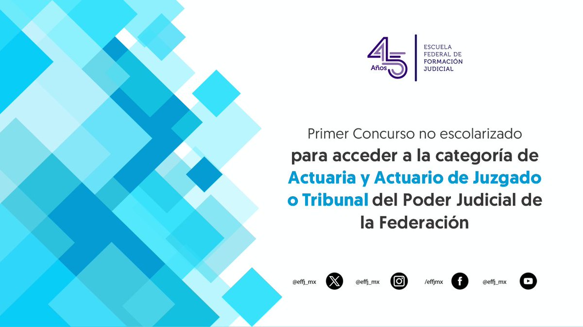 ✒️ Primer Concurso no escolarizado para acceder a la categoría de Actuaria y Actuario de Juzgado o Tribunal del #PJF 

Inscripciones a partir del 23 de octubre 

Convocatoria: shorturl.at/qGJS2

Temario: shorturl.at/BFLXY

#SoyCarreraJudicial