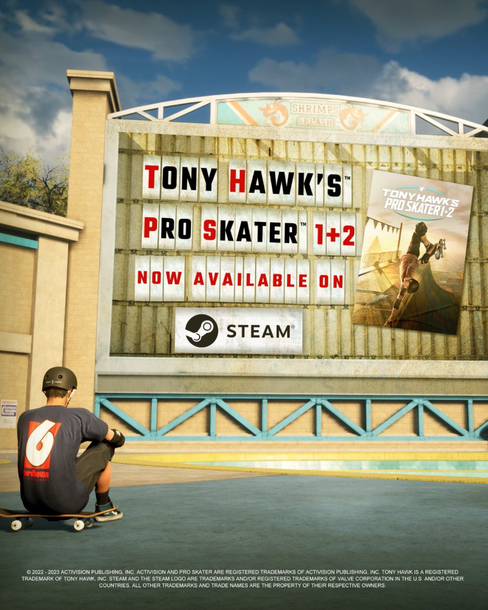 Drop in to Tony Hawk's Pro Skater 1 + 2, NOW AVAILABLE on @Steam. Play now: bit.ly/3LE02LP