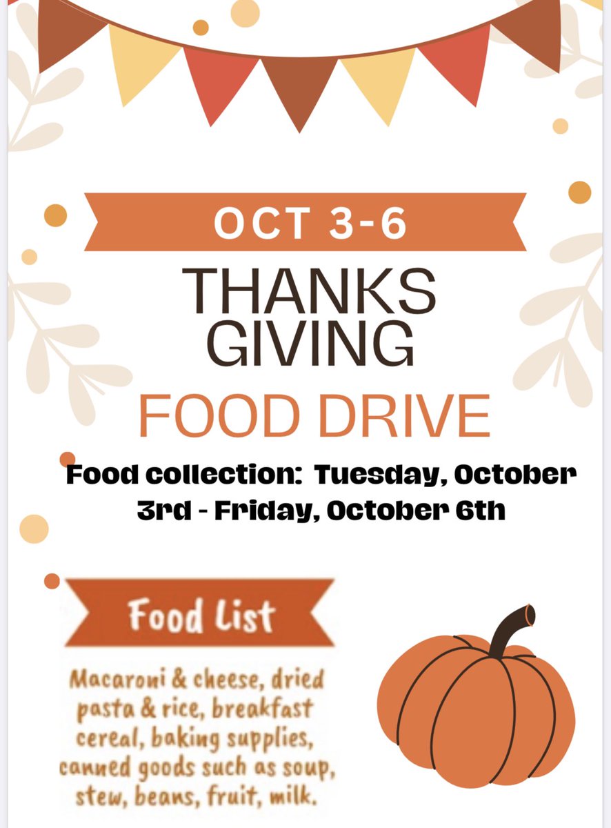 Don’t forget, Eagles! Our Thanksgiving Food Drive is in full swing 🍂 🦃 You can bring in a non-perishable food item until Friday, October 6th! 🥫<a href="/learysbrook/">Leary's Brook Jr High</a>
