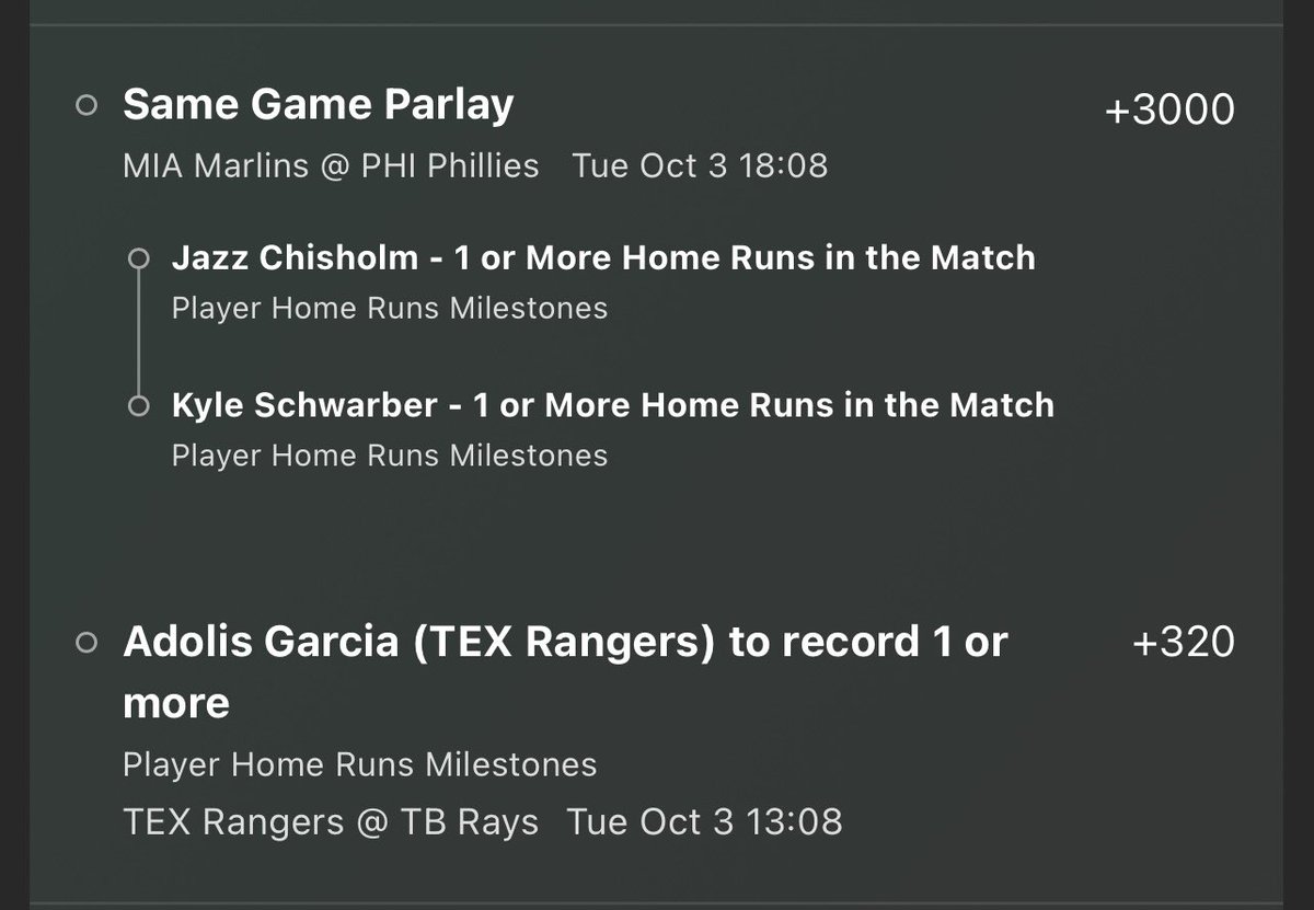 TDParlays's tweet photo. First of the playoff plays!! Tail responsibly!!🔥🔥🔥 #GambingTwitter #MLBPlayoffs https://t.co/64qAh6p3Oq