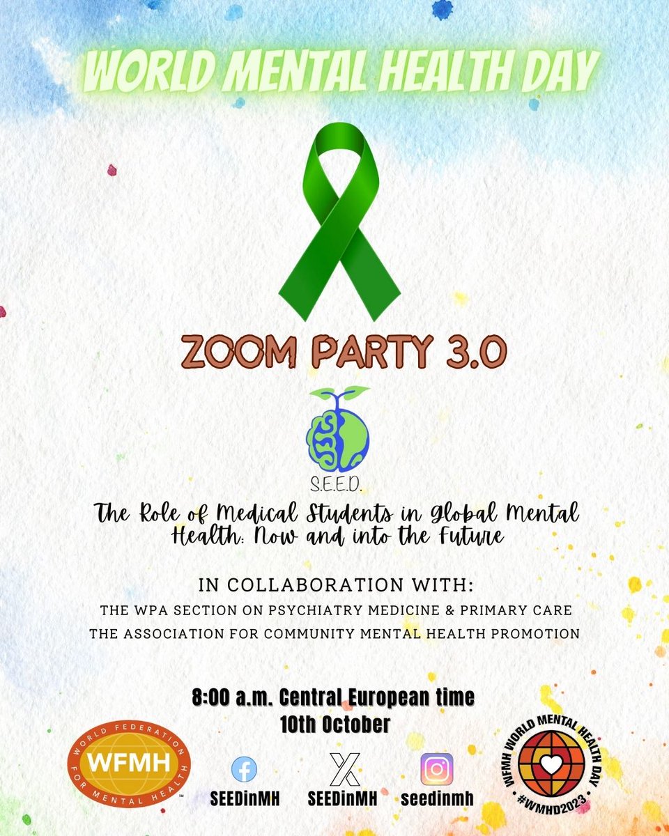 SEEDinMH's tweet photo. In conjunction with World Mental Health Day 2023, SEED is proud to present our World Mental Health Day Zoom Party 3.0!!
.
It will be live streamed via the YouTube channel linked below:
https://t.co/IqeRgkedNb 

#WMHD23 #OurMentalHealthJourney #WorldMentalHealthDay23
#Psychiatry https://t.co/kVKzeowcnz