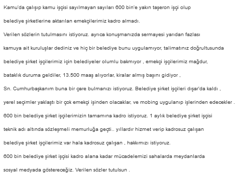 Sn. Cumhurbaşkanımız
<a href="/RTErdogan/">Recep Tayyip Erdoğan</a> 

------------
<a href="/isikhanvedat/">Prof. Dr. Vedat Işıkhan</a>
<a href="/vedatbilgn/">Vedat Bilgin</a>
<a href="/csgbakanligi/">T.C. Çalışma ve Sosyal Güvenlik Bakanlığı</a>
<a href="/iletisim/">T.C. İletişim Başkanlığı</a>
<a href="/GalipEnsarioglu/">Galip Ensarioğlu</a>
<a href="/mkulunk/">Metin KÜLÜNK</a>
#BelediyeKadrosuzCB