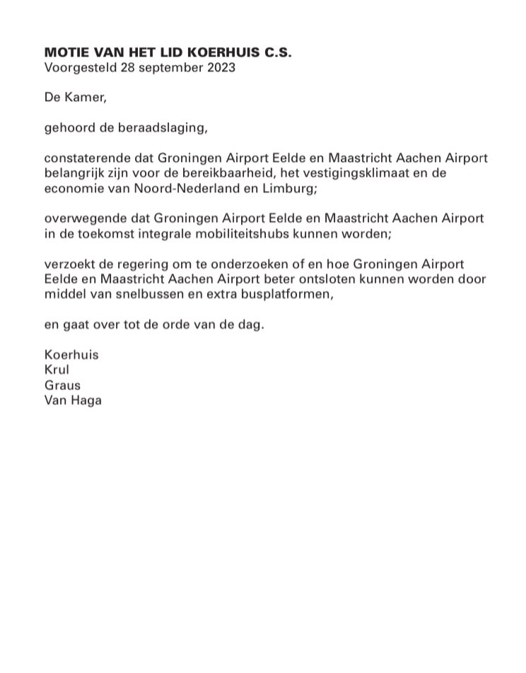 Luchthavens Eelde en Maastricht-Aachen zijn belangrijk voor de bereikbaarheid, het vestigingsklimaat en de economie van Noord-NL en Limburg. Goed dat mijn motie is aangenomen om de luchthavens beter te ontsluiten dmv snelbussen en extra busplatformen.