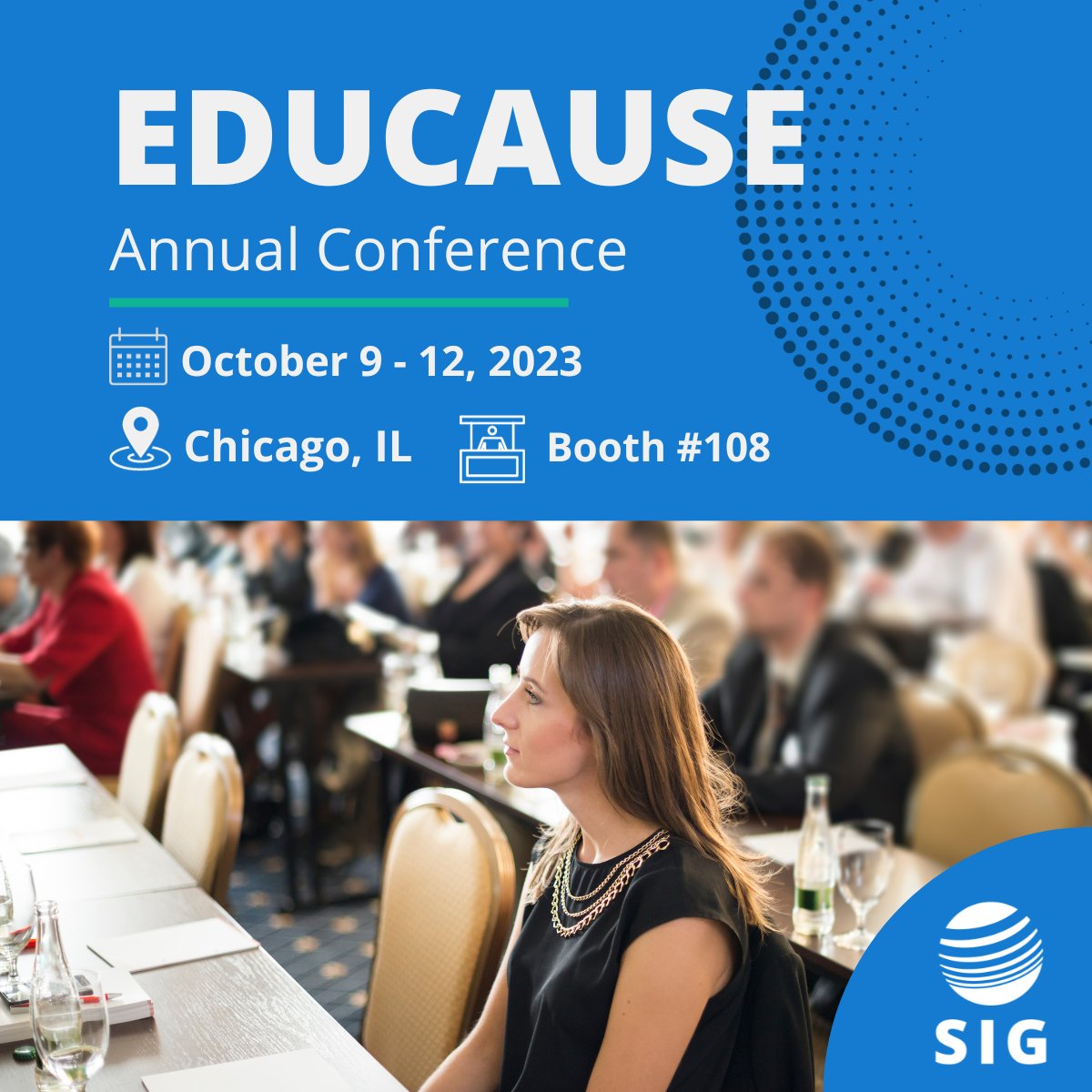 SIGCorpLIVE's tweet photo. Hope to see you at #educause2023 next week! We look forward to learning, sharing, and networking with our clients, colleagues, and friends in the #highered world. Visit our booth - number 108. We have lots to share. #higheredtechnologyconsulting #technologyconsultants #educause https://t.co/CmiawECnAy