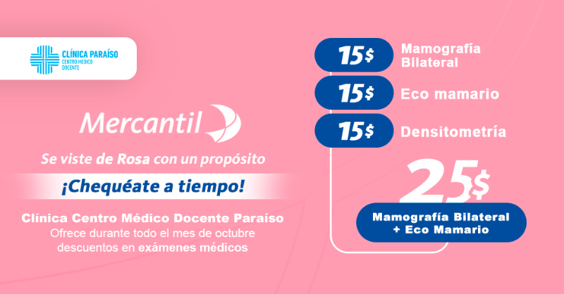 MercantilBanco's tweet photo. En el “𝗺𝗲𝘀 𝗿𝗼𝘀𝗮”, nos solidarizamos con esta causa y te invitamos a realizarte chequeos de forma oportuna. ​

Te informamos que la Región Occidente, 𝗖𝗲𝗻𝘁𝗿𝗼 𝗠𝗲́𝗱𝗶𝗰𝗼 𝗗𝗼𝗰𝗲𝗻𝘁𝗲 𝗣𝗮𝗿𝗮í𝘀𝗼, estará ofreciendo descuentos en exámenes médicos. ​​⁣