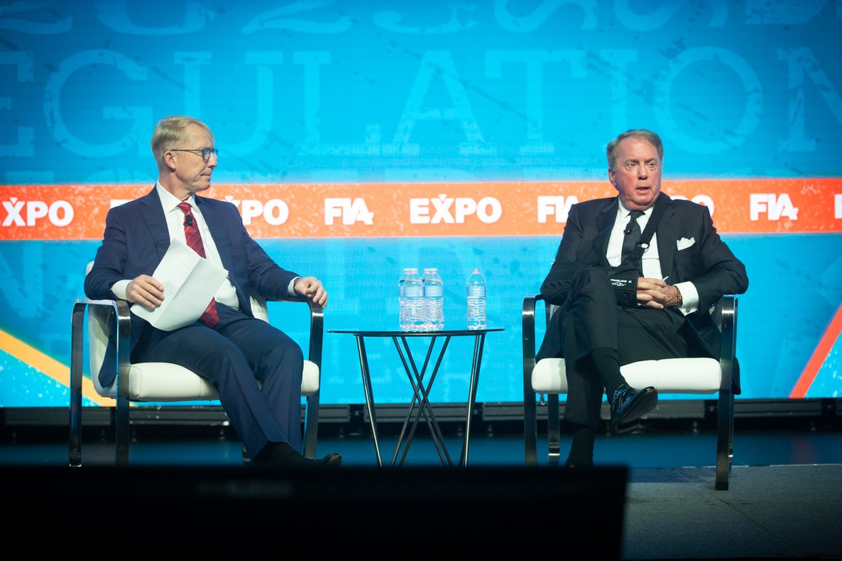 FIAconnect's tweet photo. During a special #FIAExpo fireside chat, @WaltFIA sat down with @CMEGroup chairman and CEO Terry Duffy to discuss challenges and opportunities in our markets, and what's next for CME. https://t.co/xs2GfNbe37