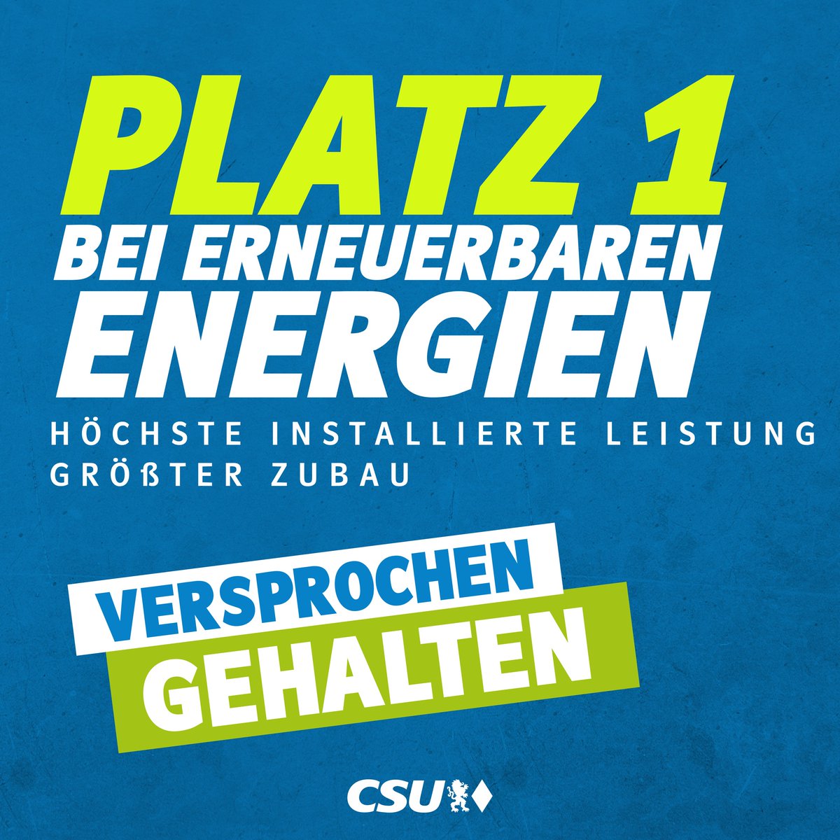 Wir halten unsere Versprechen! #Bayern ist absolute spitze bei der installierten Leistung und beim Zubau der Erneuerbaren Energien. Wir liegen bei #Photovoltaik, #Biomasse und #Wasserkraft mit Abstand auf Platz 1 und zünden den #Windturbo mit 1000 neuen Windrädern. Wir stärken