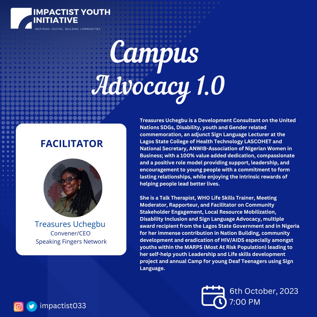 🤩 Our facilitators are set!!!🤩

🫵🏼 Are you?🫵🏼

Read up the profile of our first facilitator in the image attached and Anticipate🥳

Smash the link below to join the campus advocacy program in your university.
tinyurl.com/Impactistcampu…

#Campusadvocacy