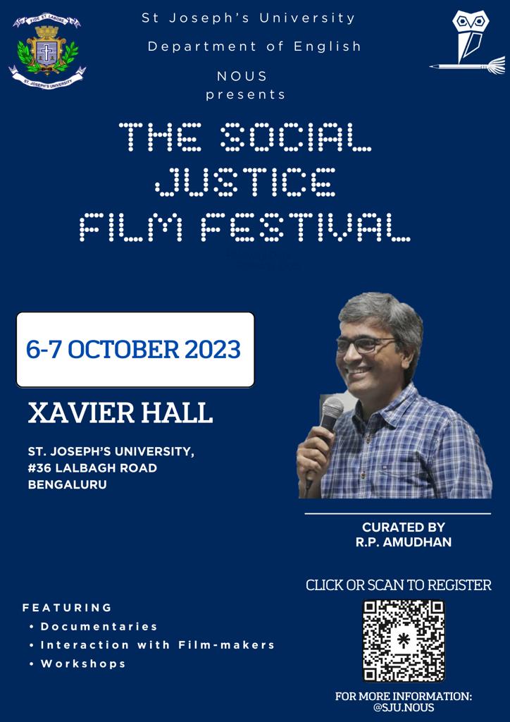 SjuNous's tweet photo. The third edition of SJFF is here!
Each year, filmmaker RP Amudhan brings forth documentaries and films of social purpose that incite thought and action. We have the incredible opportunity to interact with him and several other filmmakers at the Social Justice Film festival. https://t.co/wHm5c1Ch92