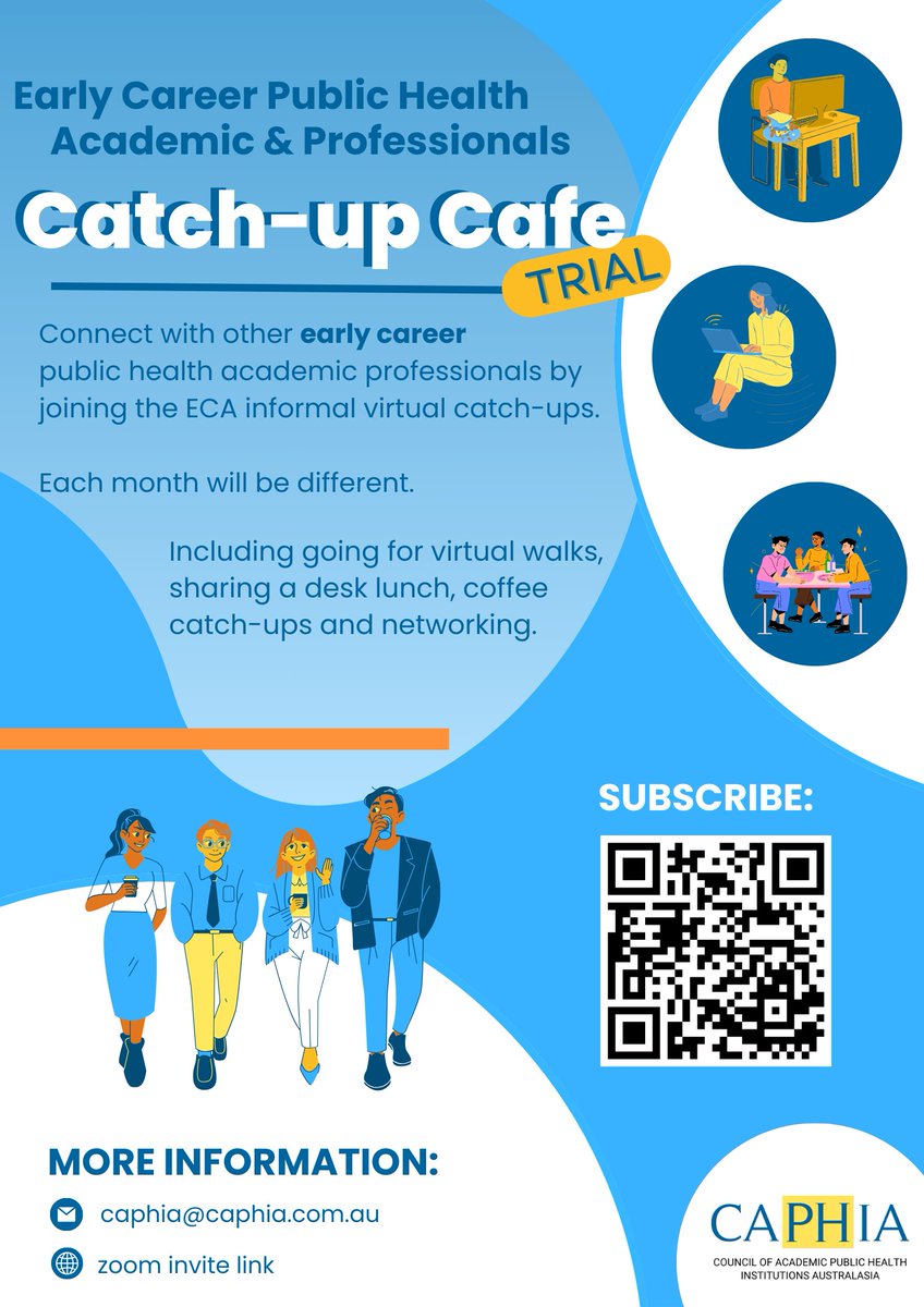👋📲Calling all early career #publichealth professionals! Don't miss an opportunity to connect with colleagues from across our network by joining the ECA catch-up café. Subscribe now to receive regular calendar invites for these unique virtual events. 
caphia.com.au/early-career-a…