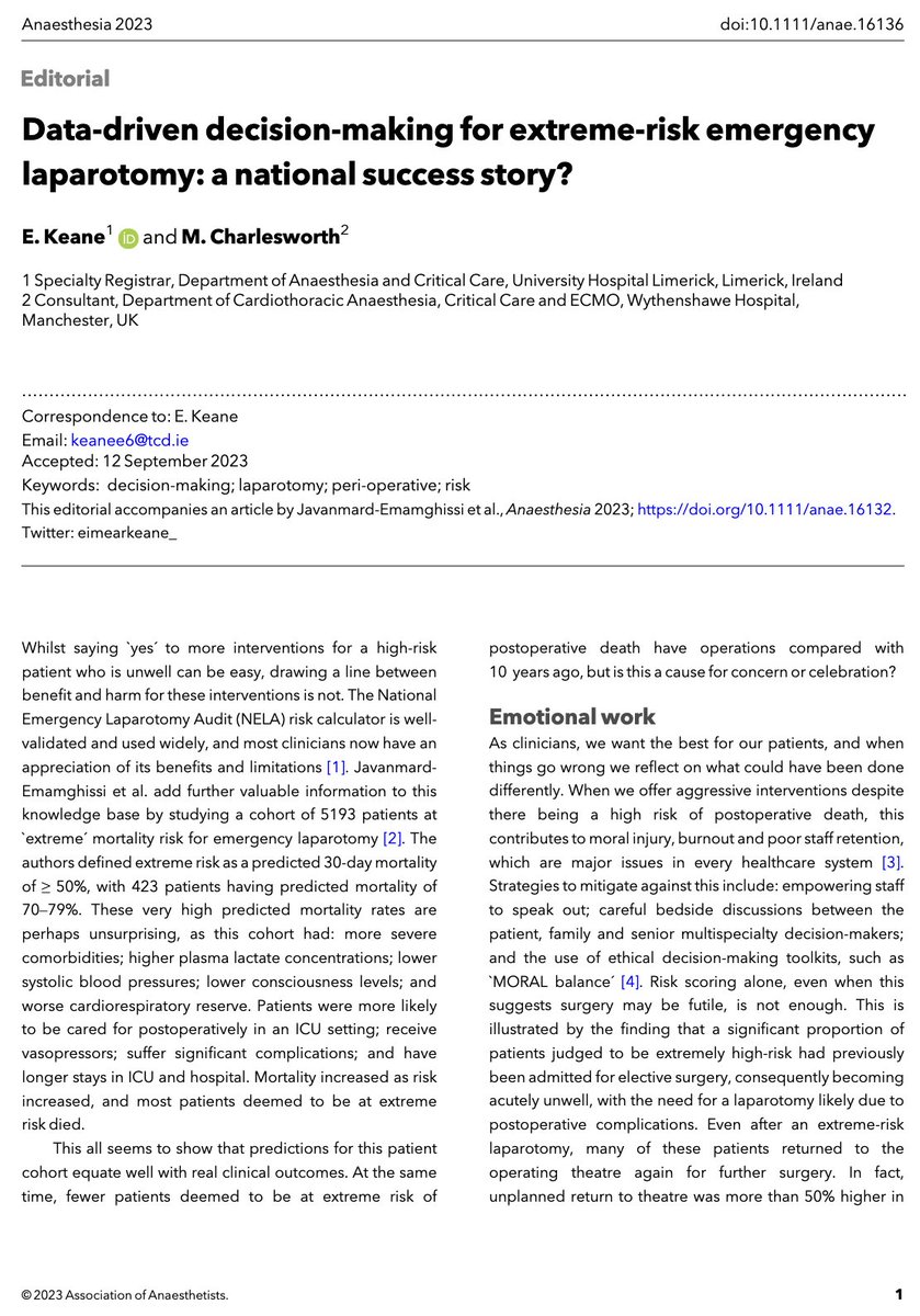 🔓Beyond high-risk: analysis of the outcomes of extreme-risk patients in the National Emergency Laparotomy Audit👇
🔗…-publications.onlinelibrary.wiley.com/doi/10.1111/an…

🔓Data-driven decision-making for extreme-risk emergency laparotomy: a national success story?👇
🔗…-publications.onlinelibrary.wiley.com/doi/10.1111/an…