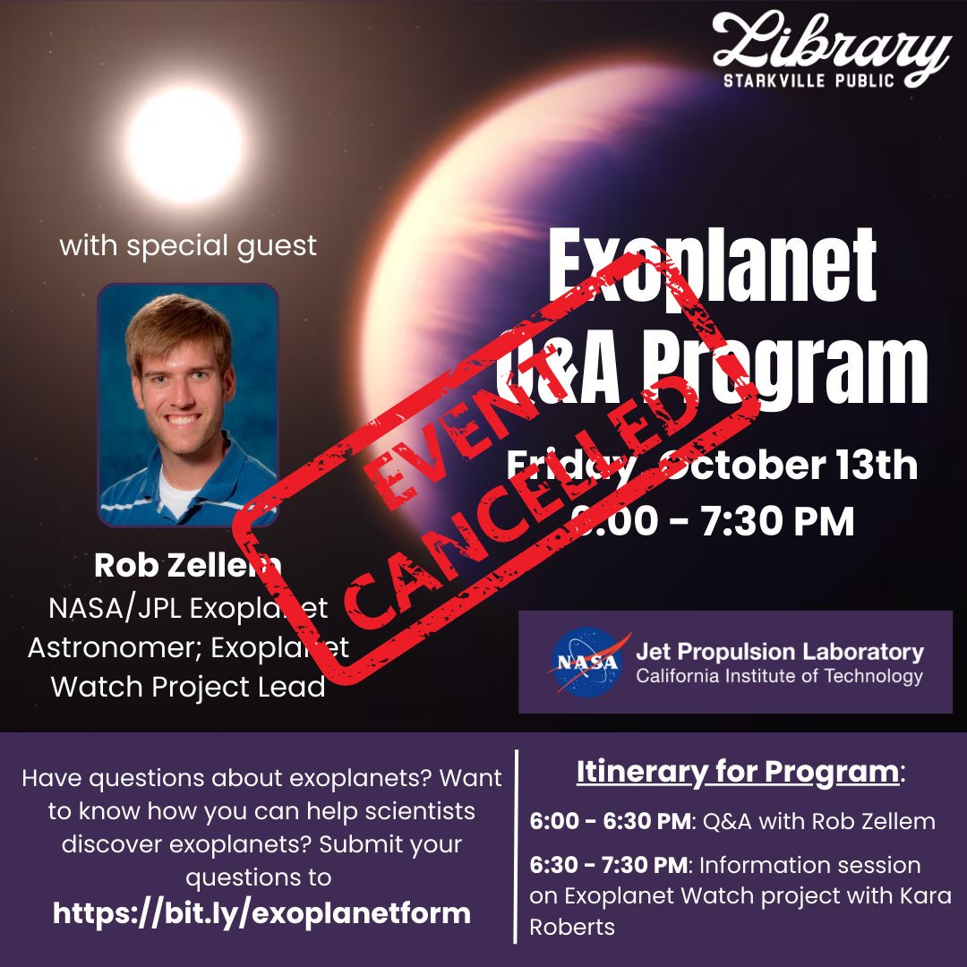 Due to unforeseen circumstances, our Exoplanet program on Friday the 13th is cancelled. We hope to reschedule it in the future, so keep an eye on our social media for more information!