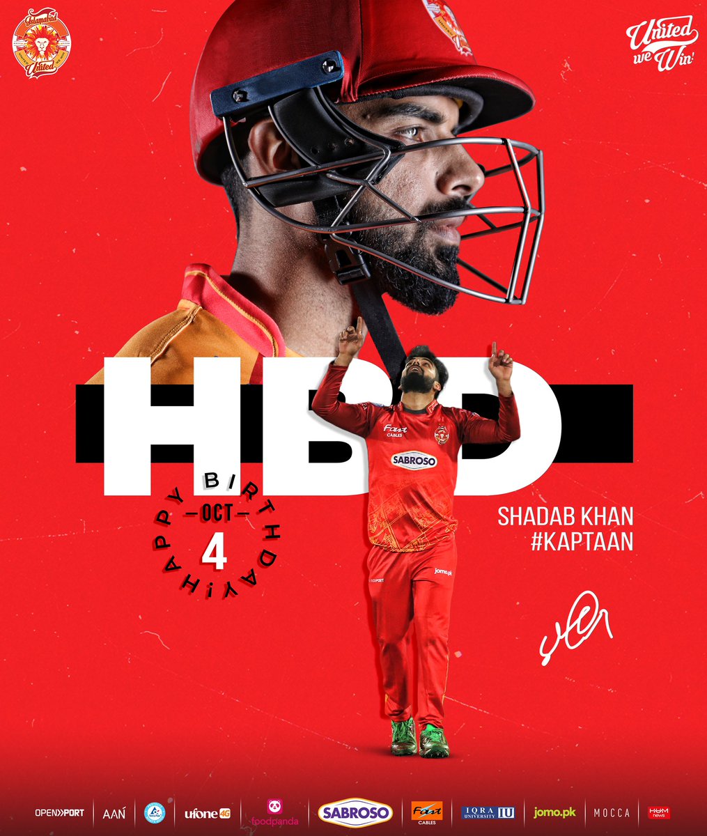 🎂🥳 Happy 25th Birthday to our captain &amp; Pakistan’s vice-captain, <a href="/76Shadabkhan/">Shadab Khan</a>! 

May you continue to spin magic with your all-round skills and catch success on &amp; off the field, #Kaptaan! 🙌

Here’s to hitting this new year out of the park! 🎉

#UnitedWeWin #ISLUFamily🦁