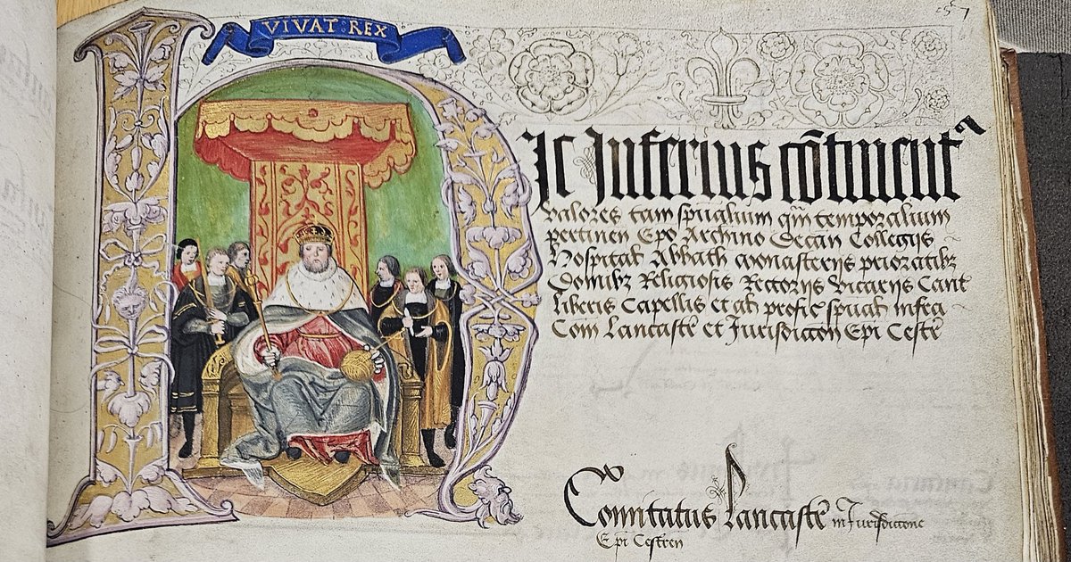 Great to take a look at one of @UkNatArchives treasures today, Henry VIII's own heavily illuminated transcript of the Valor Ecclesiasticus, his survey of the Church on the eve of the Reformation