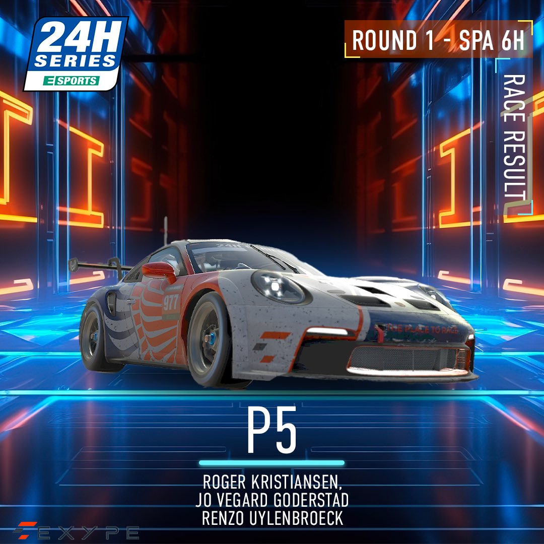 esport_valkyrie's tweet photo. 🏁 24h Series 🏁
Find out the results of this weekend's race today! 
The Valkyrie Exype drivers put in a fine performance, finishing in 5th position in Porsche Cup! 
See you on November 19 for the second round at Sebring. https://t.co/19iGSMtWnq
