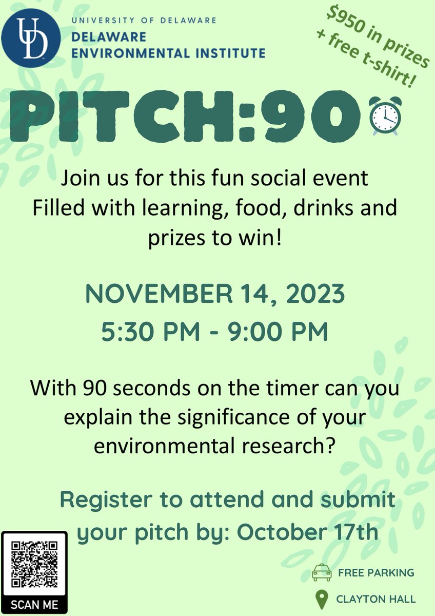 Want to share your environmentally-relevant research with the world? Register here for Pitch:90 to do just that and for a chance to win a share of $950 in prizes!
docs.google.com/forms/d/e/1FAI…