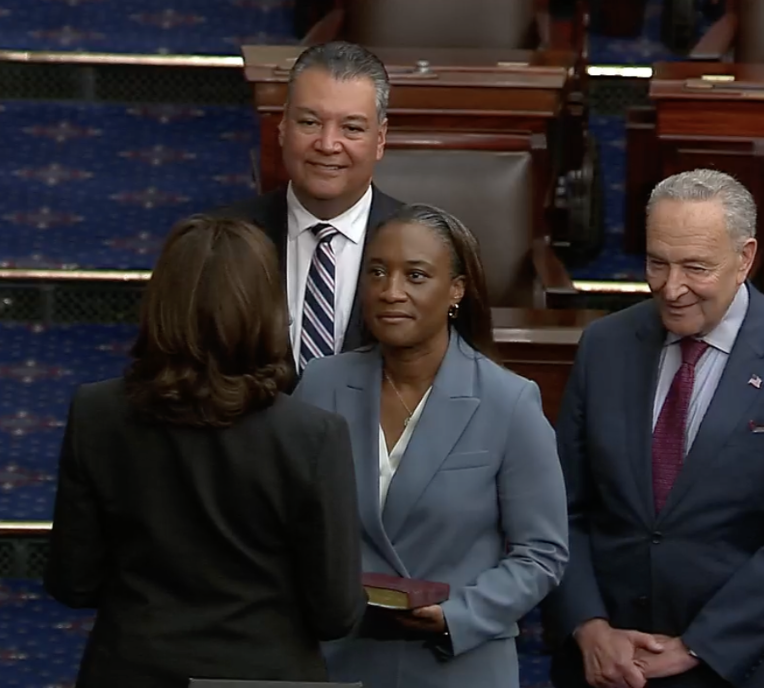 civilrightsorg's tweet photo. HISTORIC: Laphonza Butler was sworn in as the new U.S. senator for California.

She becomes the first Black lesbian to openly serve in Congress and first openly LGBTQ person to represent CA in the Senate. She’s also the third Black woman to ever serve as senator (@VP was second). https://t.co/uilkodnNj5