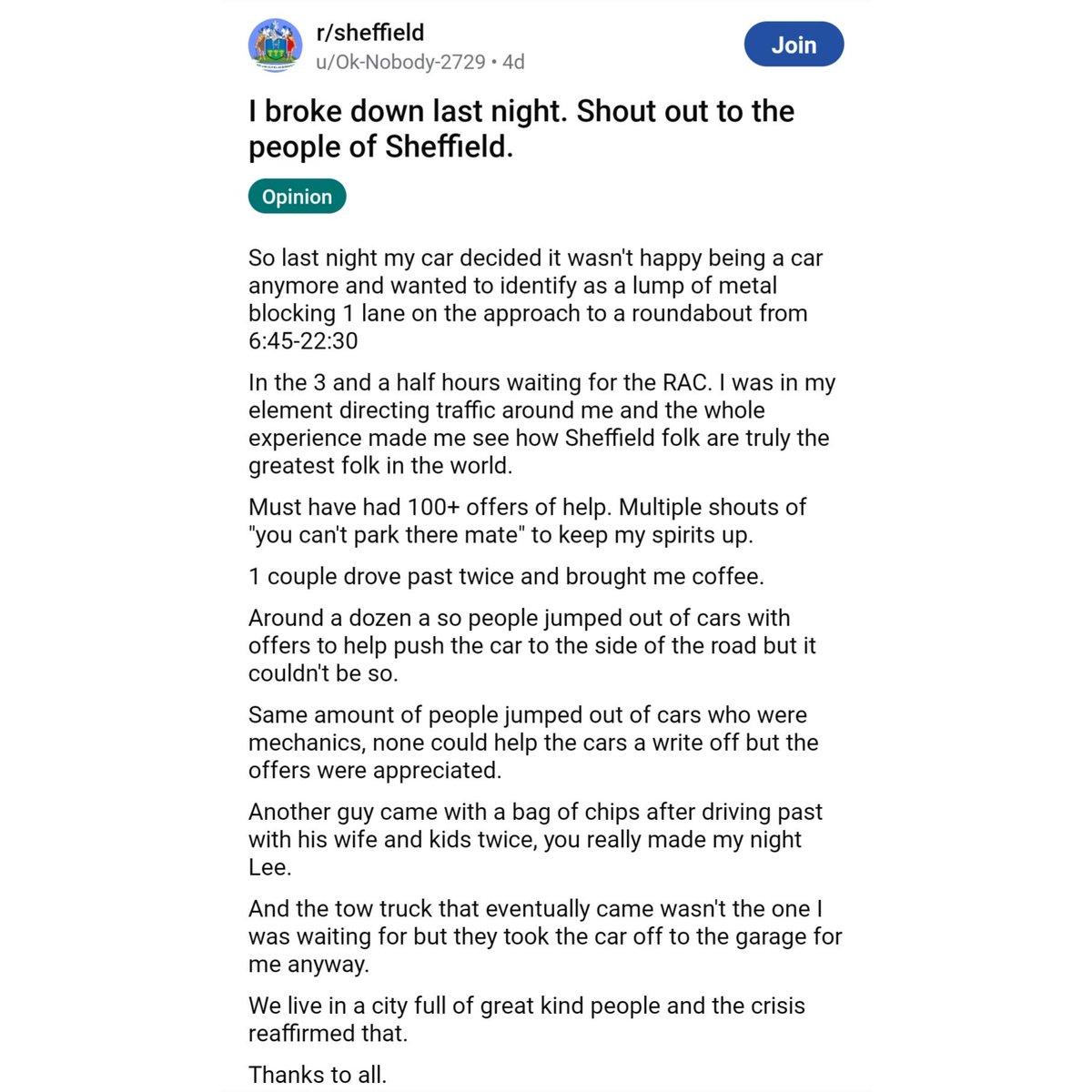 Wholesome #Sheffield story of the day 🫶

Source: Reddit