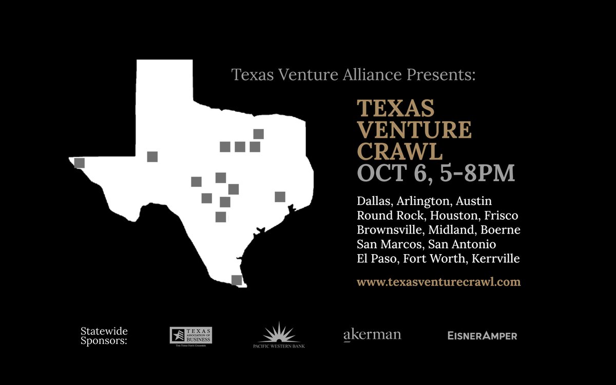 Don't miss out! We'll be a part of the Texas Venture Crawl on Friday, October 6th! Join us at The Red Fridge Society (508 Oakland Ave)! 🌟