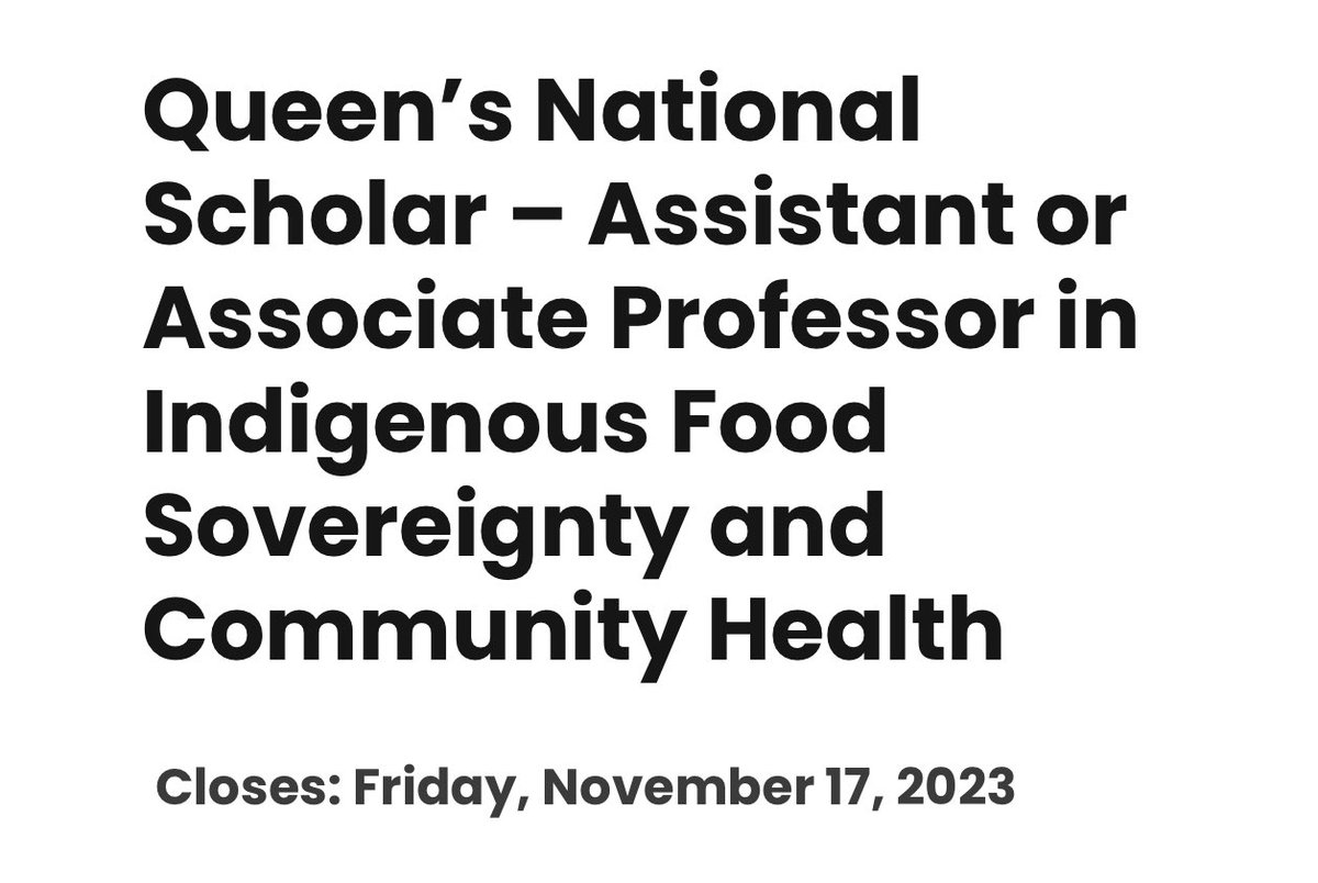 FACULTY POSITION 

The School of Kinesiology and Health Studies at Queen’s University invites applications for a Queen’s National Scholar (QNS) position in Indigenous Food Sovereignty and Community Health. 

Please share widely. 

skhs.queensu.ca/employment/fac…