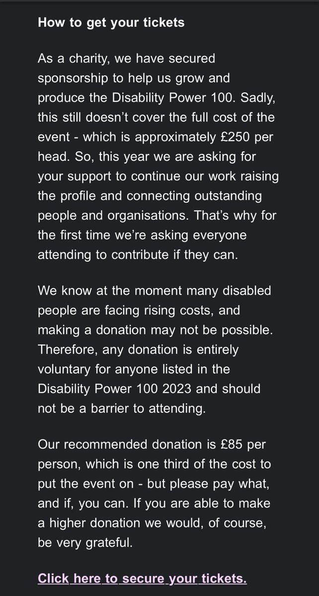 You might have seen stuff about @ShawTrust asking for donations to attend the #DisabilityPower100 celebration event this year.  They stress that donations are voluntary but I think it is horrendously inappropriate to have asked in the first place, let me explain why.