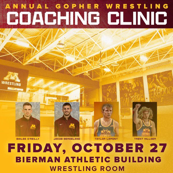 Join us for our 2023 Coaches Clinic and learn from some our accomplished technicians ahead of the upcoming season!

REGISTRATION: gopherwrestlingclub.org/coaches-clinic