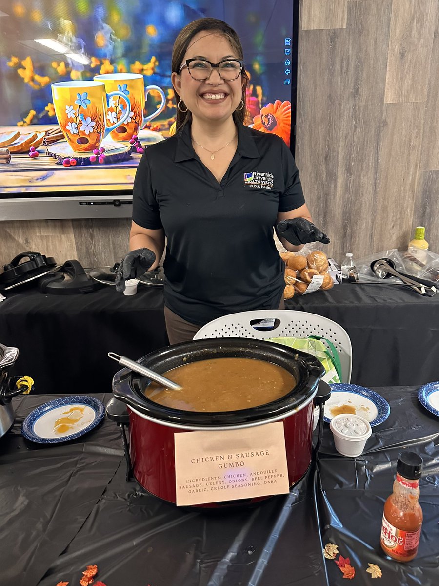 RivCo Public Health’s Francis Marquez is all smiles as she serves up some homemade soup that was part of the Harvest Faire today. The event was held at the Health Administration Building in Riverside. I hear the soups were tasty.