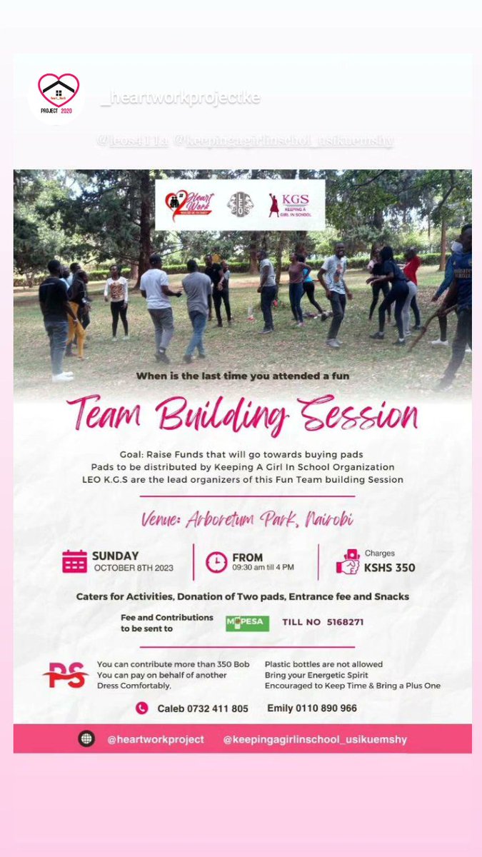 #internationaldayofthegirlchild 

We are partnering with @_heartworkprojectke to bring you the best team building experience/fundraiser.

Sunday utakosa aje sasa?

#usikueMSHY #WeServe